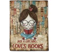 fifbird Flannel Fleece Blanket Just a Girl Who Loves Books - Lightweight Soft Cozy s for Reader Lovers Kids Adult Women Cute Reading Nook Style Home Room Modern Decor Blankets