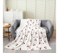 fifbird Flannel Fleece Blanket Kids Red Cherry Bed Cherry Pattern Plush Cute Fruit Kawaii Cartoon Fruit Room Decor Fashion Throw Blankets