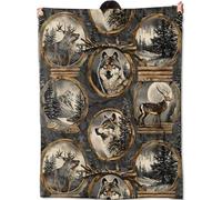 fifbird Flannel Fleece Blanket Rustic Wildlife Gifts for Kids Women Adult Girls Wolf and Deer Soft Comfy Lightweight for Home Couch Bed Sofa Modern Decor Mountain and Blankets
