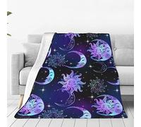 fifbird Fleece Throw Blanket Purple Sun Moon Stars,Soft Plush Flannel Blankets All Season Decorative for Couch Sofa Bed Throws 60"X50"
