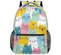fifbird Happy Cats Colorful Pattern Backpack Schoolbag Bookbag Bags Daypack