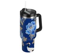 fifbird Japanese Blue-Flowered Vacuum Reusable Vacuum-Insulated Coffee Cups with Lid and Straw Decorative Coffee Mug for School, Sports, Daycare, Camp & More vasos para 40oz