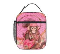 fifbird Japanese Monkey Cooler Tote Bag with Front Pocket for Office Work Picnic Hiking Lunch Case Bags