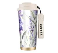 fifbird Lavender Flower Double Wall Vacuum Insulated Coffee Tumbler Purple Floral 316 Stainless Steel Travel Mug with Handle and Straw Leakproof Water Cup