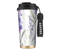 fifbird Lavender Flower Double Wall Vacuum Insulated Coffee Tumbler Purple Floral 316 Stainless Steel Travel Mug with Handle and Straw Leakproof Water Cup