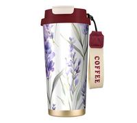 fifbird Lavender Flower Double Wall Vacuum Insulated Coffee Tumbler Purple Floral 316 Stainless Steel Travel Mug with Handle and Straw Leakproof Water Cup