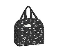 fifbird Lunch Bag Black Music Notes Insulated Reusable Cooler for Adults Men Office School Picnic Beach Holder Tote Bags
