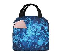 fifbird Lunch Bag Blue Musical Notes Print Insulated Leakproof, Reusable Cooler Box Work,School Holder Tote Bags