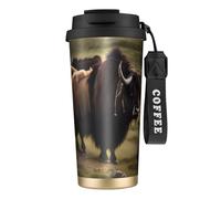fifbird Mighty Highland Yak 17 oz Stainless Steel Insulated Coffee MugBlack - Leak-Proof Dual Drink Travel Mug