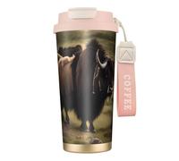 fifbird Mighty Highland Yak 17 oz Stainless Steel Insulated Coffee MugPink - Leak-Proof Dual Drink Travel Mug