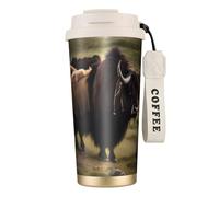fifbird Mighty Highland Yak 17 oz Stainless Steel Insulated Coffee MugWhite - Leak-Proof Dual Drink Travel Mug