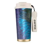 fifbird Purple and Teal Peacock,316 Stainless Steel Coffee Mug with Lanyard,Insulated Tumbler Double Wall Travel Car Cup 500 ml