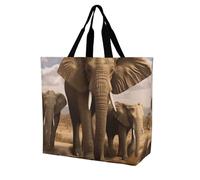 fifbird Unisex Elephant Is Sitting in The Water Reusable Foldable Casual Stylish Grocery Shopping Shoulder Bags Tote Bag For Beach Travel Work School