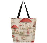 fifbird Unisex Little Girl Mushroom World Reusable Foldable Casual Stylish Grocery Shopping Shoulder Bags Tote Bag For Beach Travel Work School