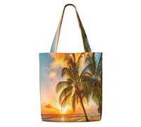 fifbird Unisex Sunset Hawaiian Palm Tree Reusable Foldable Casual Stylish Grocery Shopping Shoulder Bags Tote Bag For Beach Travel Work School