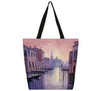 fifbird Unisex Venice River Reusable Foldable Casual Stylish Grocery Shopping Shoulder Bags Tote Bag For Beach Travel Work School