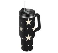 fifbird White Stars Vacuum Reusable Water Bottles with Straw Leak Flip Decorative Coffee Travel Mug for School, Sports, Daycare, Camp & More baso termico para Cafe 40oz
