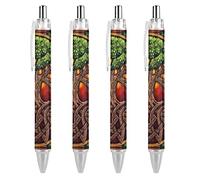 fifbird Wicca Tree Life Yule Magic Pagan Ballpoint Pen Retractable Fine Point Round Barrel Pens for Notebook Writing Office Working 0.5mm 4Pcs