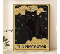 Fifi Home Decor Black Cat Tarot Card Wall Art, Mystical Protector Design, Canvas Print, 40x30 cm, Vintage Style, Matte Finish, Indoor Celestial Theme, No Frame