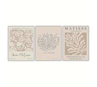 Fifi Home Decor Matisse Floral Wall Art Prints, Set of 3, Beige, Grey and White. Unframed (40x50cm or 16x20inches)