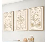 Fifi Home Decor Tarot Wall Art Poster Set of 3, The Sun, The Moon, The Star, Boho Celestial Prints, 30x40cm or 12x16 inch. Frame is not included.