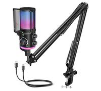 FIFINE AM6T USB Streaming Microphone for PC Gaming, Professional Condenser Mic with RGB, Noise Cancellation&Game/Chat Mixer-Plug & Play for Discord Chat/Streamer/Podcaster, with Boom Arm&Pop Filter