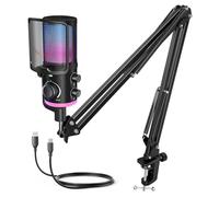 FIFINE AM6T USB Streaming Microphone for PC Gaming, Professional Condenser Mic with RGB, Noise Cancellation&Game/Chat Mixer-Plug & Play for Discord Chat/Streamer/Podcaster, with Boom Arm&Pop Filter