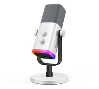 FIFINE AM8W XLR/USB Gaming Microphone for Streaming Podcasting | Dynamic PC Computer RGB Mic, with Gain Knob, Mute Button, Monitoring Jack, for Gamer Recording Video Creation, White