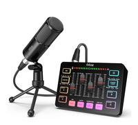 FIFINE Audio Equipment Bundle for Gaming Podcast, Streaming RGB Mixer Set with XLR Dynamic Vocal Microphone, Voice Recording Kit Set with Volume Fader, Individual Control, Mute, Monitoring-KS3
