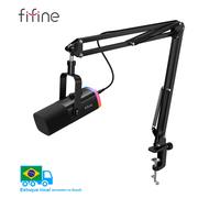 FIFINE Dynamic XLR Microphone Kit with Boom Arm for Mixer,Gaming USB Mic Set with RGB,Volume Control for PC PS5/4 AmpliGame AM8T AM8T