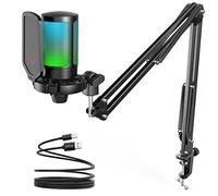 FIFINE Gaming Microphone PC with Arm, USB Microphone Kit with Mute Button for Podcast Streaming Studio, for Mac PS4 PS5