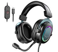 FIFINE Gaming USB Headset for PC, Over-Ear Wired Headset with Microphone, 7.1 Surround Sound, Passive Noise Canceling, LED RGB, Black Streaming Headphones for Computer/ PS4/PS5-H6