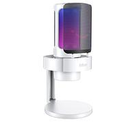 FIFINE Gaming USB PC Computer RGB Microphone for Live Streaming, Meeting, Podcasting, Video, Condenser Mic with Monitoring Headphone Jack, Light Control, for MAC OS/Windows-AmpliGame A8 White
