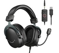 FIFINE PC Gaming Headset, USB Headset with 7.1 Surround Sound, Detachable Microphone, Control Box, 3.5mm Headphones Jack, Over-Ear Wired Headphones for PS5/Xbox/Switch, Black-AmpliGame H9