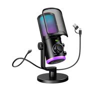 FIFINE PC Gaming Microphone,USB Streaming Microphone for Podcast,Gaming Chat,Condenser Desktop Microphone for Computer with RGB,Mute Button,Noise Cancelling for PS4/PS5/Twitch/Discord-AM6