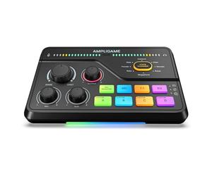 FIFINE RGB Gaming Audio Interface with XLR Preamp, 7.1ch Surround Sound Headphone Amp, EQ Modes, Voice Changer, Game/Chat Balance for Streaming, Living, Voice Chat, Audio Mixer - SC8