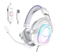 FIFINE USB Gaming Headset: Flowing RGB Lighting - 7.1 Surround Sound - Detachable Mic - Soft Ear Pads, Over-Ear Headset with Control Box, for PC, Laptop, Mac, PS5/PS4 - AmpliGame H13WP (White&Purple)
