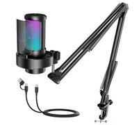 FIFINE USB Gaming Microphone Kit, PC Streaming Mic with RGB Lights, Mute, Gain Knob, Metal Boom Arm for Recording Podcast, Condenser Computer Microphone Set Compatible with PS4/PS5-AmpliGame A8T