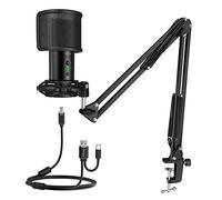 FIFINE USB Gaming Streaming Microphone Kit for PC Computer, Condenser Mic Set with Arm Stand Mute Button & Gain, Mic Studio Bundle for Podcast Recording Twitch Discord YouTube Zoom, USB C & A -T683