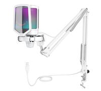 FIFINE USB Microphone PC Gaming with Arm, Microphone White for Mac PS4 PS5 with Mute Button, Pop Filter, Shock Mount for Streaming Podcast Studio
