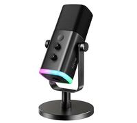 FIFINE USB/XLR Dynamic Microphone for Podcast Recording, PC Computer Gaming Streaming Mic with RGB Light, Mute Button, Headphones Jack, Desktop Stand, Vocal Mic for Singing YouTube-AmpliGame AM8