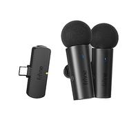 FIFINE Wireless Lavalier System with 2 Microphones, Recording Lapel Mic Clear Sound for YouTube Video Interview Vlog, Dual Mini Mic with Type C Receiver for Android Phone Laptop-M8