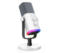 FIFINE XLR/USB Gaming Microphone for Streaming Podcasting, PC Computer RGB Mic, with Gain Knob, Mute Button, Monitoring Jack, Gamer Mic for Recording Video Creation-AmpliGame AM8 White