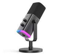 FIFINE XLR/USB Gaming Microphone, Studio Dynamic Streaming Mic, Computer Desktop Stand Microphone for Podcast, VoiceOver, Recording, with RGB, Mute, Monitoring Headphone Jack, Gain Knob, Black-AM8