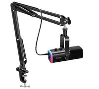 FIFINE XLR/USB Mic Set for Streaming & Podcasting, Dynamic RGB Mic Kit with Boom Arm Stand, Mute Button, Headphones Jack, for Recording Vocal & Voice-Over-AmpliGame AM8T