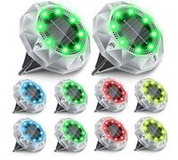 FIFlying 10 Pack RGB Solar Ground Lights Outdoor, IP65 Waterproof Diamond LED Garden Lights - Auto On/Off Pathway Lighting for Driveway, Patio, Lawn & Landscape Decor | 8 Bright LEDs
