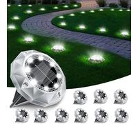 FIFlying 10 Pack Solar Ground Lights Outdoor, IP65 Waterproof Diamond LED Garden Lights - Auto On/Off Pathway Lighting for Driveway, Patio, Lawn & Landscape Decor | 8 Bright LEDs | Cool White