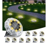 FIFlying 10 Pack Solar Ground Lights Outdoor, IP65 Waterproof Diamond LED Garden Lights - Auto On/Off Pathway Lighting for Driveway, Patio, Lawn & Landscape Decor | 8 Bright LEDs | Warm White