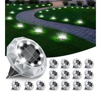 FIFlying 16 Pack Solar Ground Lights Outdoor, IP65 Waterproof Diamond LED Garden Lights - Auto On/Off Pathway Lighting for Driveway, Patio, Lawn & Landscape Decor | 8 Bright LEDs | Cool White