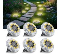 FIFlying 6 Pack Solar Ground Lights Outdoor, IP65 Waterproof Diamond LED Garden Lights - Auto On/Off Pathway Lighting for Driveway, Patio, Lawn & Landscape Decor | 8 Bright LEDs | Warm White